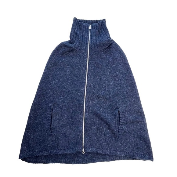 Benson Poncho Sweater Wool Cape Navy Blue Knit Size Small Turtleneck New NWT - Picture 1 of 11